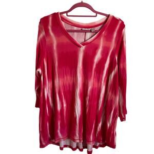 LOGO Lori Goldstein Plus Size‎ Ribbed Red Pink Valentines Tunic Top - Size 1X